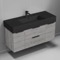 Grey Oak Bathroom Vanity With Black Sink, Wall Mounted, 48